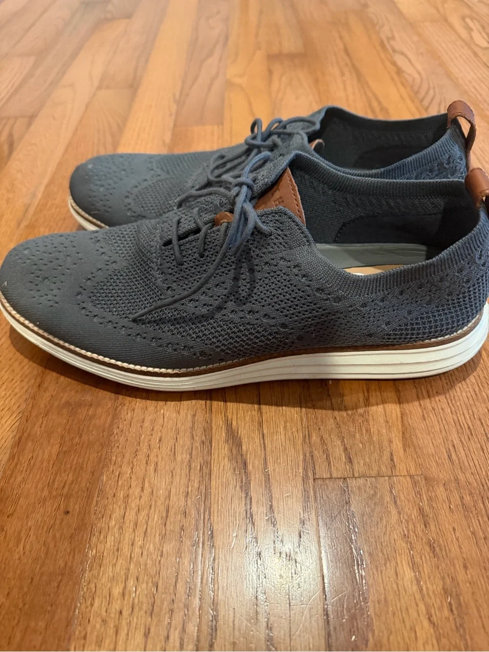 Cole Haan Gray Knit Wingtip Oxford with Brown Accents